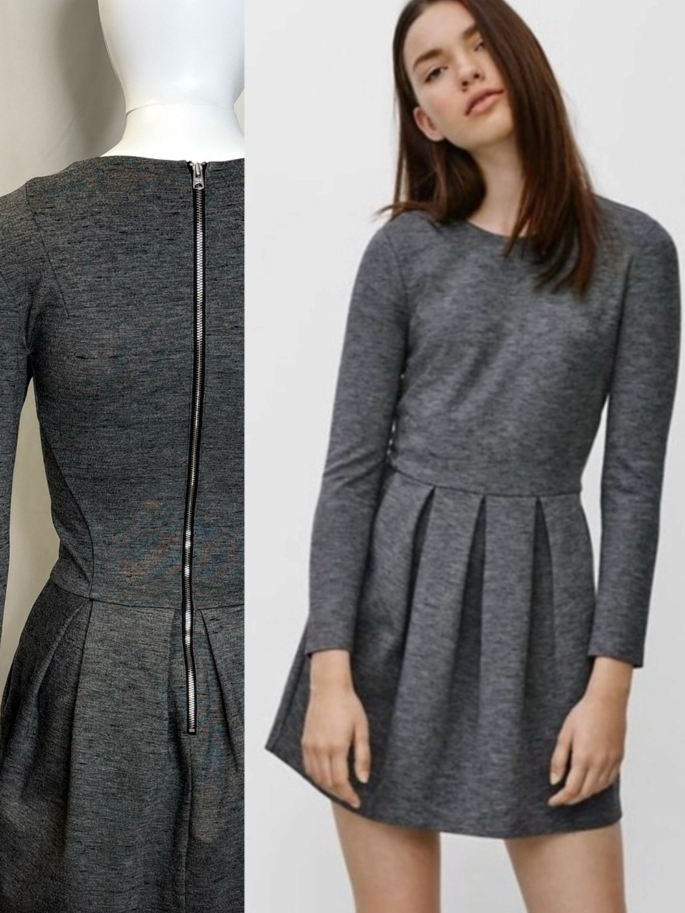 Aritzia Wilfred Tartine Bubble Dress Size 2 Marl Long Sleeve Fit & Flare Pockets